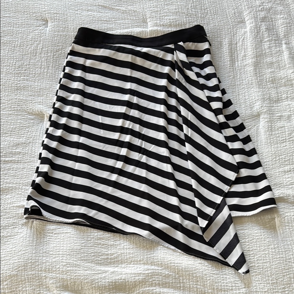 Karl Lagerfeld Paris Black and White Asymmetrical Faux Wrap Skirt